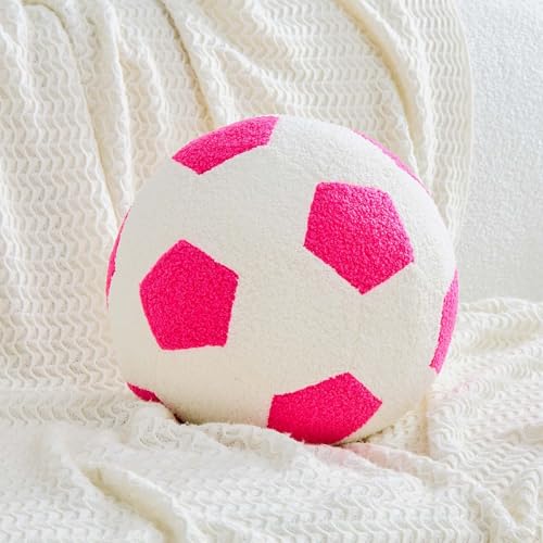 Uvvyui Soccer Pillow Football Throw Pillow Round Aesthetic Home Decor Soccer Decorative Pillow Soft Soccer Sports Ball Plush Pillows for Bedroom Sofa Chair Couch（Hot Pink,12 Inch） - color: Hot Pink, size: L-12 Inch