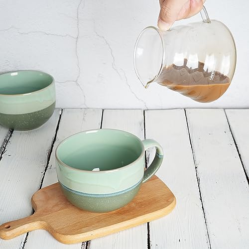 Bosmarlin Extra Large Ceramic Coffee Mug, 23 Oz, Microwave and Dishwasher Safe, Big Oversized Tea Cup for Office and Home, Reactive Glaze (Green) - color: Green