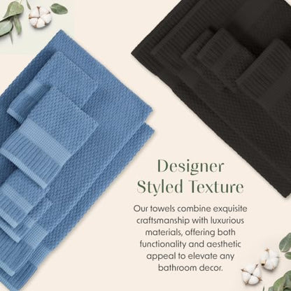100% Cotton 6 Piece Bath Towel Set | Blue Towels | Oeko‑TEX Standard 100 | Soft & Absorbent, Quick‑Dry | Trinity Collection - Blue Shadow - color: Blue Shadow, size: 6 Piece Set