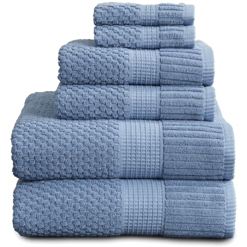 100% Cotton 6 Piece Bath Towel Set | Blue Towels | Oeko‑TEX Standard 100 | Soft & Absorbent, Quick‑Dry | Trinity Collection - Blue Shadow - color: Blue Shadow, size: 6 Piece Set