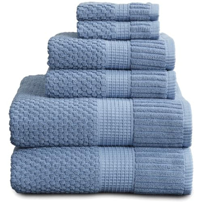 100% Cotton 6 Piece Bath Towel Set | Blue Towels | Oeko‑TEX Standard 100 | Soft & Absorbent, Quick‑Dry | Trinity Collection - Blue Shadow - color: Blue Shadow, size: 6 Piece Set