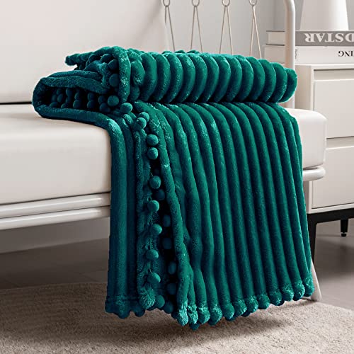 DISSA Fleece Blanket Twin Size – 60x80, Green - Soft, Plush, Fluffy, Fuzzy, Warm, Cozy – Perfect Throw for Couch, Bed, Sofa - with Pompom Fringe - Flannel Blanket - color: Green, size: 60x80"