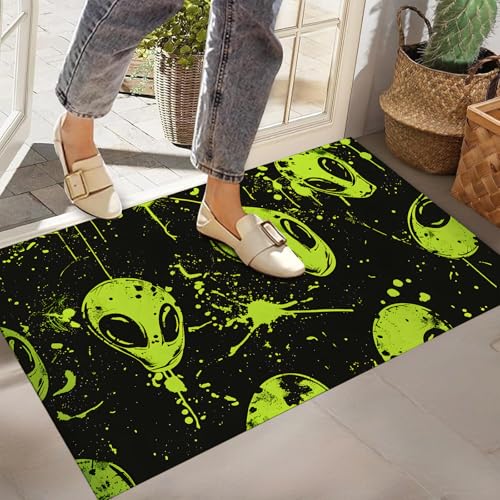 Green Alien Indoor Door Mat,Front Door Mat Outside Entrance,17x29.5 in,Non-Woven Fabrics Non Slip Floor Doormat,Welcome Mats Entryway Rug Doormats for Kitchen Bedroom Living Room Decor Gifts - color: Alien43