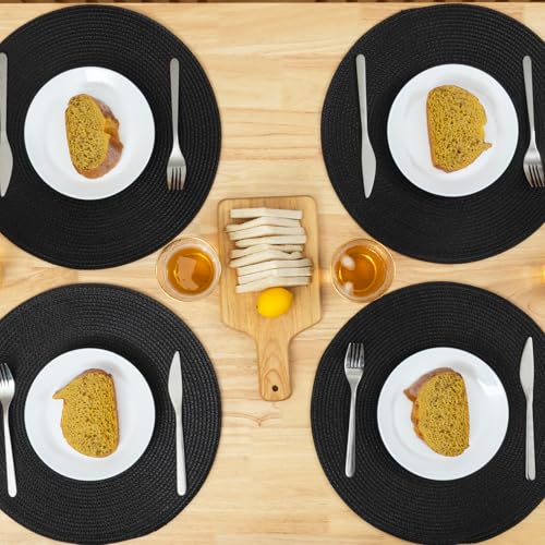 Winknowl Round Braided Placemats Set of 6 Washable Woven Heat Resistant Table Mats for Kitchen Dining Tables 15 inch Round Place Mats (Black,6pcs) - color: Black, size: 6pcs