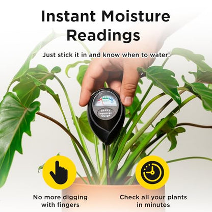 Soil Moisture Meter - Hygrometer Sensor Tool for Indoor and Outdoor Plants - Monitoring Water Levels in Soil House, Gardening, Farm, Lawn, Potted Care - No Batteries Required - Black