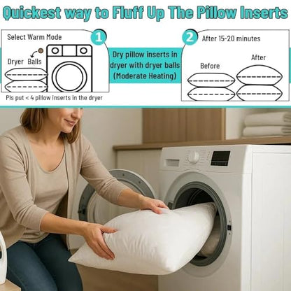 QUBA LINEN Throw Pillow Inserts (Set of 2, White), 12x12 Inches - Premium Cushion Fillers for Sofa, Bed, and Home Décor (12x12 Inch (Pack of 2)) - size: 12x12 Inch (Pack of 2)