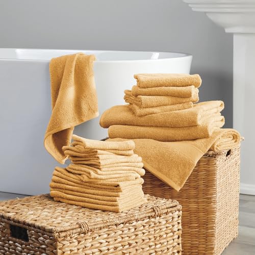 24-Piece Set of Towels, Lightweight 380 GSM Cotton Towels, Quick Drying, Absorbent Hand Towels, Fingertip Towels, Bath Towels, & Washcloths, Gold - color: Gold