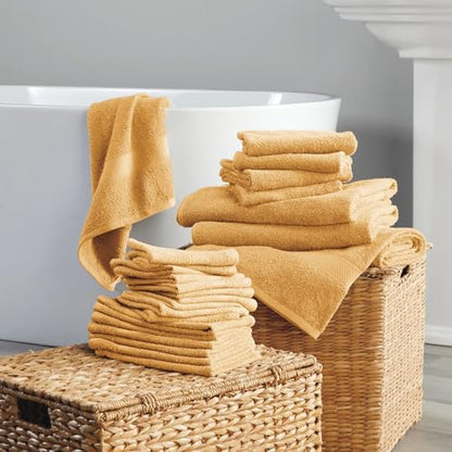 24-Piece Set of Towels, Lightweight 380 GSM Cotton Towels, Quick Drying, Absorbent Hand Towels, Fingertip Towels, Bath Towels, & Washcloths, Gold - color: Gold