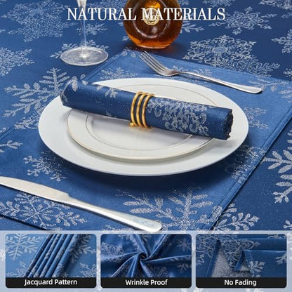 Navy Silver Jacquard 17x17 Square Polyester Cloth Napkins Set of 8 | Waterproof, Stain Resistant, Shrink Proof, Washable, fabric, Outdoor, Reusable, Dining, Wedding, Kitchen, Party, Christmas - color: Navy Silver