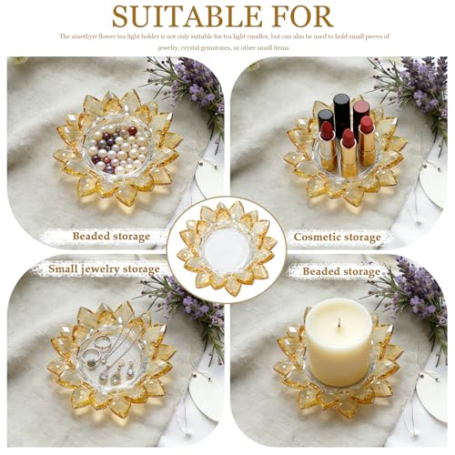 Crystal Flower Jewelry Tray, Luxury Transparent Decorative Trinket Dish for Rings, Earrings, Necklaces, Keys for Vanity Dresser Nightstand, Elegant Gift for Women Mother's Day (1, 6.3"(W)- Gold) - size: 6.3"(W)- Gold
