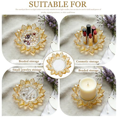 Crystal Flower Jewelry Tray, Luxury Transparent Decorative Trinket Dish for Rings, Earrings, Necklaces, Keys for Vanity Dresser Nightstand, Elegant Gift for Women Mother's Day (1, 6.3"(W)- Gold) - size: 6.3"(W)- Gold