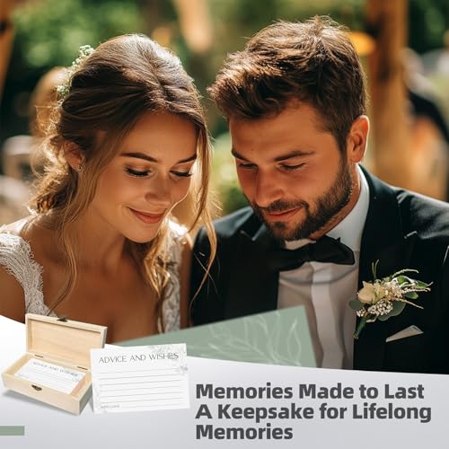Advice and Wishes for Mr and Mrs - 60 Sage Green Floral Wedding Cards with Wooden Keepsake Box - Elegant Bridal Shower, Anniversary and Graduation Message Set - color: GREENFLORAL