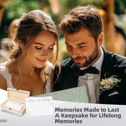 Advice and Wishes for Mr and Mrs - 60 Sage Green Floral Wedding Cards with Wooden Keepsake Box - Elegant Bridal Shower, Anniversary and Graduation Message Set - color: GREENFLORAL