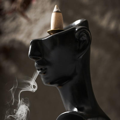 Black Men Face Statue Backflow Incense Holder,Valentine's Day Waterfall Incense Burner Holder for Sticks Cones Home Office Yoga AI0051 - color: Black Men Face Statue