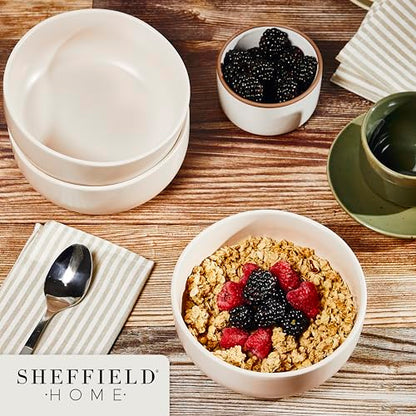 Sheffield Home Large Stoneware Cereal Bowls - Set of 6, 28oz Capacity - Dishwasher & Microwave Safe - 6" Diameter, Stylish & Functional for Everyday Use – Blush - color: Blush