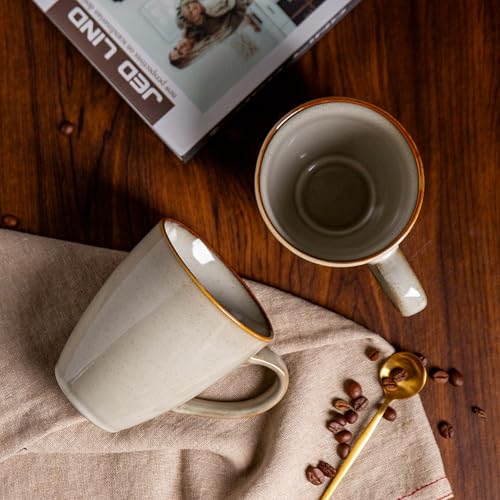 MONITO 17oz Ceramic Coffee Mugs Set of 6, GrayYellow Large Mugs with Handle | Mugs with Gold Rim for Latte,Tea&Cocoa,Dishwasher&Microwave Safe,Reactive Glaze Cups,Ideal Gift for Office and Home Use - color: Gray-yellow（17oz）