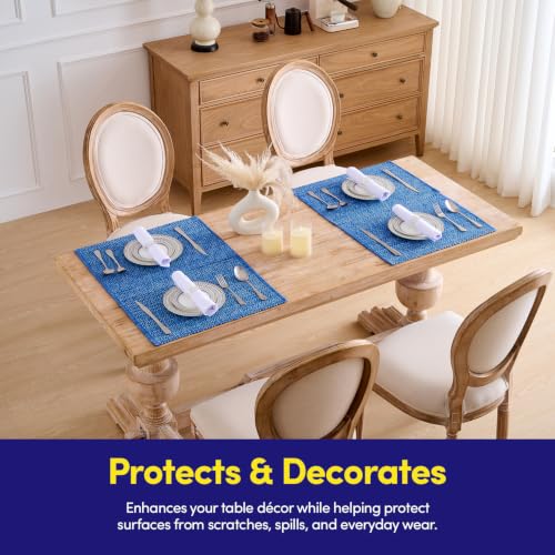 Sweet Home Collection 100% Cotton Placemats for Dining Room Rectangle Two Tone Woven Fabric 13" x 19" Soft Durable Table Mat Set, Set of 6, Dark Blue - color: Dark Blue, size: Rectangle 13" x 19"