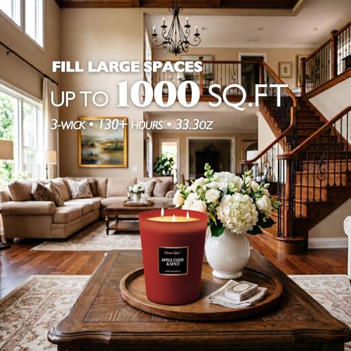 HomeLights Highly Scented Candles, Big 33.3 oz for Home, Natural Soy Aromatherapy Candles, Smokeless Long Lasting 130h with 3 Cotton Wicks, Candles Gifts for Women & Men - Apple Cider & Spice - color: Apple Cider & Spice