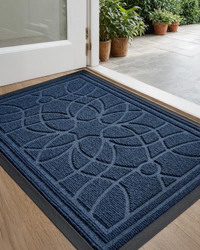 DEXI Front Door Mat Outside Entrance 17x30, Heavy Duty Non Slip, Blue | Low Profile Doormat with Rubber Back, Traps Dirt & Moisture, Easy to Clean, Fits Entryway, Patio, Garage - color: Blue, size: 17" X 30" (Rectangular)