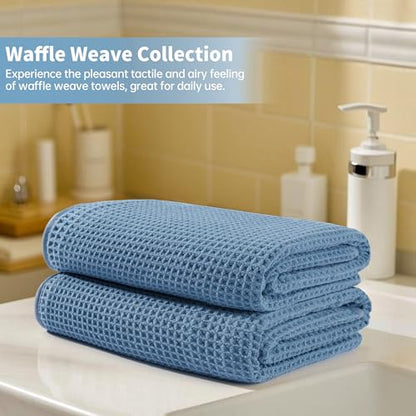 Microfiber Waffle Bath Towels, 4 Pieces, Soft, Absorbent, Fast Drying, Lint Free 430 GSM (27''x55''/68.58 cm x139.7 cm) - color: Blue