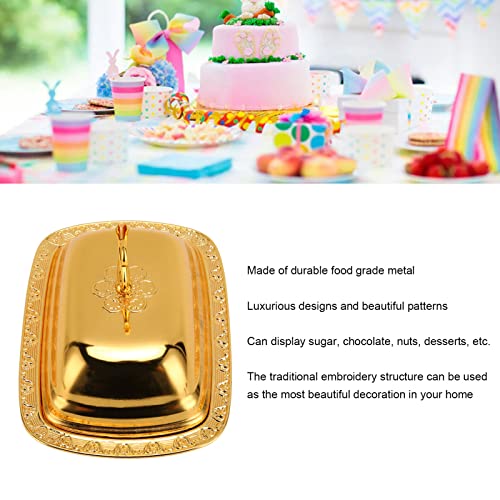 Stainless Steel Serving Tray with Lid for Fruit Desserts Snacks Candies | Serving Platte with Swan Handle Lid for Home Wedding Party Gatherings Dinners, Small Fruit Tray, Gold, 7.5"x 5.5" - color: Gold