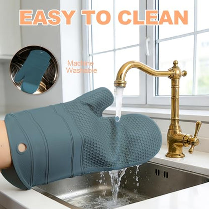 YUTAT Silicone Oven Mitts,Heat Resistant 500F Kitchen Mitts 2PCS,Waterproof Cooking Gloves with Soft Polyester Filling for Kitchen Cooking Baking BBQ - Agave - color: Agave-honeycomb Surface, size: 13“L x 7"W-2 Piece