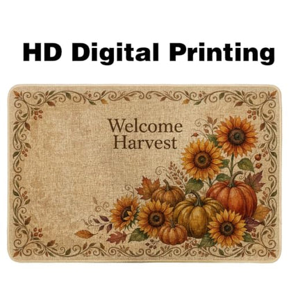 Sunflowers Welcome Door Mat, Seasonal Rustic Pumpkins Harvest Autumn Yellow Non-Slip Dirt Trapper Decorative Doormat Entryway Decor for Front Porch Bathroom Office 29x17 Inch
