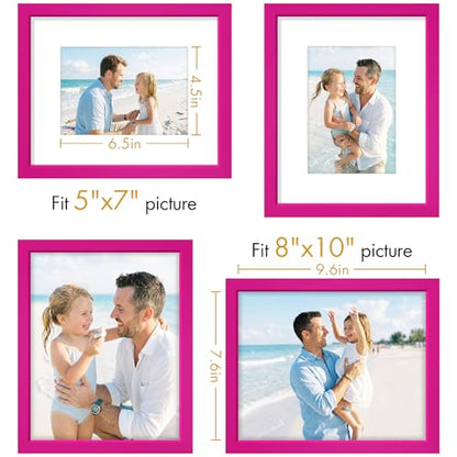 Vittanly Solid Wood 8x10 Picture Frames Set of 4, Rose Red | 5x7 Picture Frame with Mat, Gallery Wall Frame Set, 8 x 10 Frame for Wall & Tabletop Display, Family, Pet, Christmas - color: Rose Red, size: 8x10