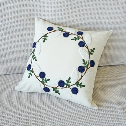 vctops Floral Embroidered Pillow Covers 18x18 Inch Spring Summer Cotton Tufted Throw Pillow Cover Outdoor Garden Cushion Case for Sofa, Bed, Living Room (Flower A,18"x18") - color: Flower a