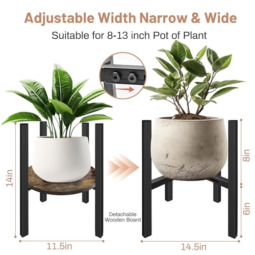Adjustable Plant Stand, Mid Century Modern Indoor Plants Stands - Fits 8 to 13 Inches Pots - Stable Wood Single Small Plant Stool for Living Room