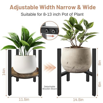 Adjustable Plant Stand, Mid Century Modern Indoor Plants Stands - Fits 8 to 13 Inches Pots - Stable Wood Single Small Plant Stool for Living Room