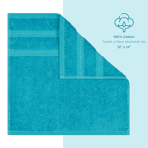 American Soft Linen 100% Cotton Luxury Turkish Towels, 4 PC Washcloth Set | Soft Absorbent Quick Dry OEKO Tex Standard 100 Certificated Durable Machine Washable Premium Hotel Quality - color: Aqua Blue, size: 13"x13"