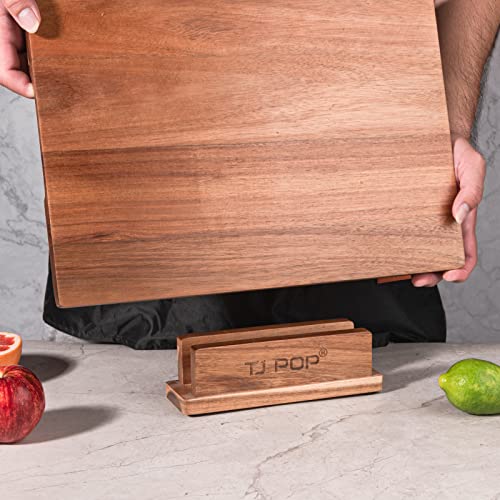 TJ POP Acacia Wood Cutting Board for Kitchen, Premium Wooden Chopping Board with Stand Organizer and Built-in Handle, 15.8 x 11.9 x 1 Inches Butcher Block Large Cheese Serving Board - color: Acacia woood with stand