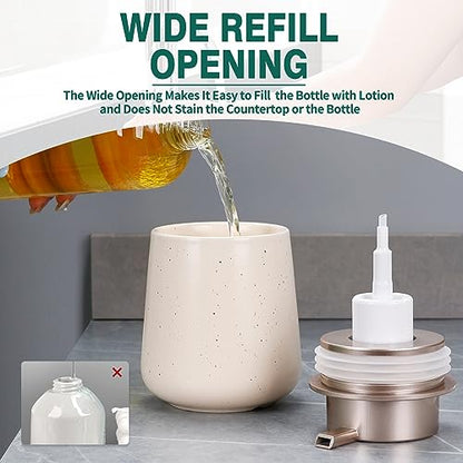 Bosilunlife 12Oz Ceramic Foam Soap Dispenser for Bathroom Kitchen Counter | Premium countertop foam pump creates delicate dense foam, stable desktop placement, Apricot with Speckle - color: Apricot