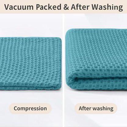 Homaxy 100% Cotton Waffle Weave Kitchen Dish Cloths 15-Pack, Lake Blue | 12 x 12 Inches, Ultra Soft Absorbent Dish Towels, Quick Drying Dish Rags with Hanging Loop - color: Lake Blue, size: 12 x 12 - 15 Pack