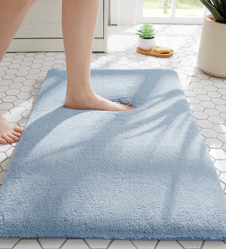 MINIDEAR Bathroom Rugs 24x17 Light Blue - Thick Memory Foam Bath Mat, Ultra Soft & Plush Non-Slip, Quick Dry, Absorbent Washable Floor Microfiber Mat for, Home Decor Accessories - color: Light Blue(grayish Blue), size: 1'5" x 2' (24x17)