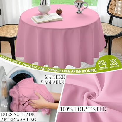 BYDOLL Table Cloth 48 Inch Round Tablecloth Fits Max38 Inch Diameter Table Top,Pink Polyester Washable Wrinkle-Free Spillproof Tablecloth for Party Patio Cover - color: Pink, size: 48" x 48" (Round-Fits Tables 24''-36'')
