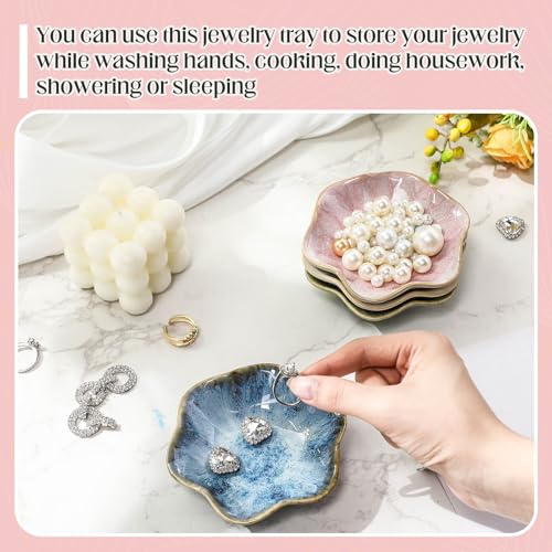 4 Pack Small Jewelry Dish Ceramic Trinket Holder Dish Tray for Rings Earrings Necklaces Bracelets 4.3 x 3.9 Inch Key Bowl Women's Birthday Mother's Day Wedding Gift - color: Green, White, Crystal Green, Pink, style: Ceramic
