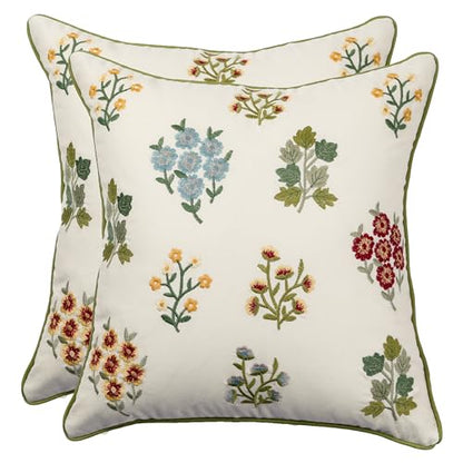 Embroidered Throw Pillow Covers 18x18 inch Pack of 2 Multiflower | Durable Fabric,Square Pillow Cover,Boho Decorative,Hidden Zipper,Aesthetic Design,Ideal Gift,Machine Washable - color: Multiflower