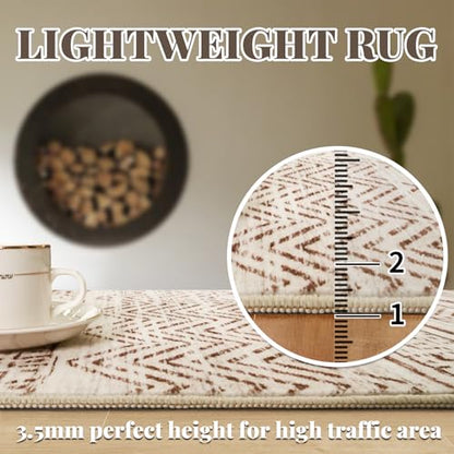 Washable Moroccan Runner Rug 2'6"x8'- Non Slip Living Room Rugs Bedroom Carpet Rubber Backing Hallway Floor Mat for Home Entryway with Low Pile Modern Rug 2'6"x8' Beige | Soft Hallway Rugs Low Pile Thin Carpet Runners for Entryway Bedroom Bathroom Living