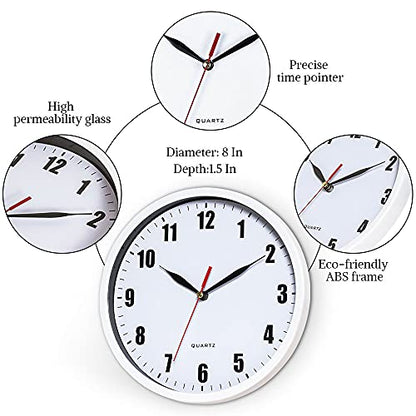 SAC SMARTEN ARTS 8" Silent Quartz Wall Clock Non-Ticking Digital Clock - color: 01 White