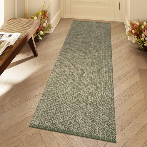 Washable Cotton Woven Runner Rug 2x6 Reversible Entryway Rug Indoor | Modern Bathroom Rugs Farmhouse Natural Kitchen Runner Rug, Long Carpet for Nursery Foyer Hallway Front Porch Decor - color: Green/Tan, size: 2' x 6' (Rectangular)