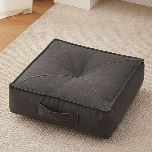 Square Tufted Floor Pillow 8" Extra Thick Floor Pillow Cushion for Adults, Meditation Cushion Pillows, Large Floors Sitting for Tatami Living Room Or Yoga(Black,50 * 50 * 15 Square) - color: Black, size: 50*50*15 Square