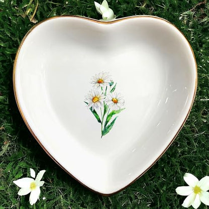 April Daisy Flower Ring Dish-White Floral Jewelry Dish for Hippie,Nature,Pace-January Flower for Mom,Mother-in-law,Step Mom,Godmother,Aunt,Grandma,Sister,Friend-Virgo Birthday Gifts - style: 4 - April (Daisy)