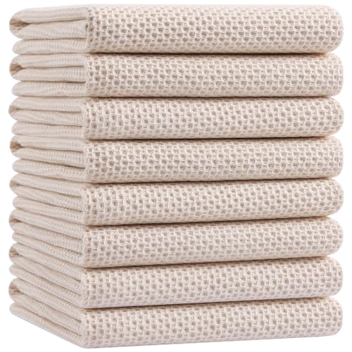 Homaxy 100% Cotton Oversized Waffle Weave Kitchen Towels 8-Pack, Beige | 20 x 28 Inches, Ultra Soft Absorbent Dish Towels, Quick Drying Large Cleaning Towels - color: Beige, size: 20 X 28 - 8 Pack