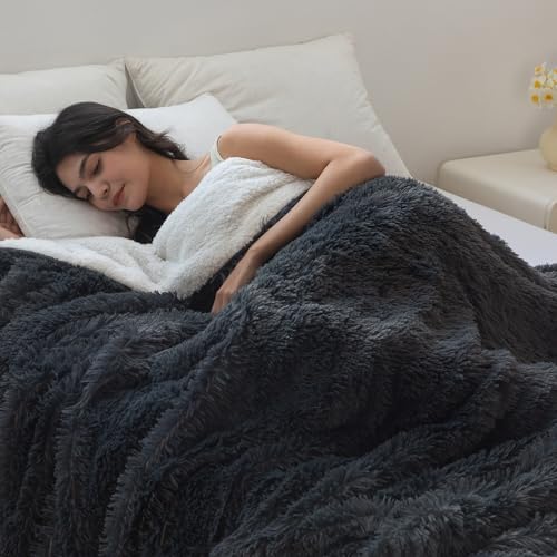 COOVA Ultra Soft Faux Fur Throw Blanket – Fuzzy Fluffy Cozy Microfiber Blankets, Warm Thick Plush Sherpa Fleece Throw Blanket for Couch,Bed,Sofa,Ideal Gift for Women.(Dark Grey, 50"x60") - color: Dark Grey, size: 50"x60"