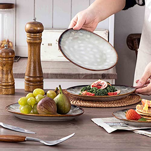 Henten Home Ceramic Appetizer Plate Set, 6.75 Inch Dessert Plates, Reactive Glaze Serving Plates for Snack, Sushi, Set of 4, Microwave & Dishwasher Safe (White) - color: White, size: 6.75 inch