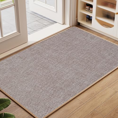 Welcome Front Door Mat Indoor Entrance Entry Mat 24"x36" Khaki | 2x3 ft Dirt Resistant Absorbent Low-Profile Thin Braided Indoor Door Mat Non Slip Rubber Inside Doormat Washable Entryway Mat - color: A- Khaki, size: 24"x36"