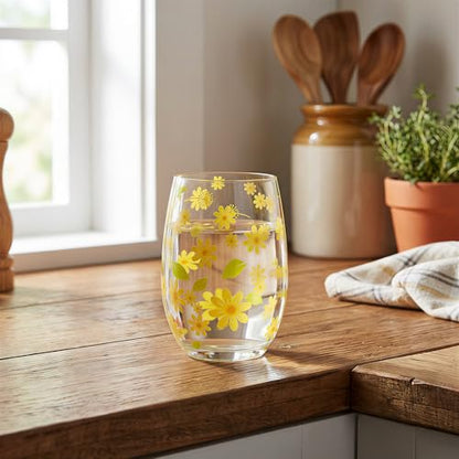 Hand Blown Etched Stemless Wine Glasses 19oz, Set of 4, Everyday Drinking Glasses, Large capacity, Unique Gifts for Him Her for Birthday, Wedding, Anniversary (Clear With Daisy) - color: Clear With Daisy