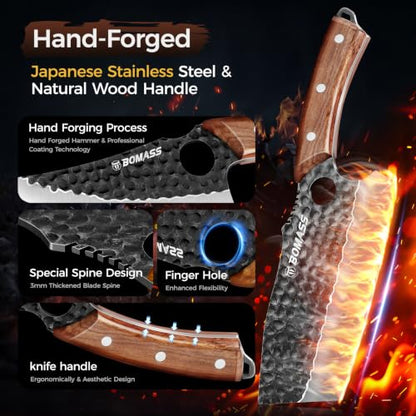 3PCS Butcher Knife Set, Hand Forged Kitchen Chef Knife Set Gift | Meat Cleaver Knife Viking Boning Knife for Home, Outdoor Camping BBQ High Carbon Steel Japanese Knives, Gift for Men Father - size: 6.7"